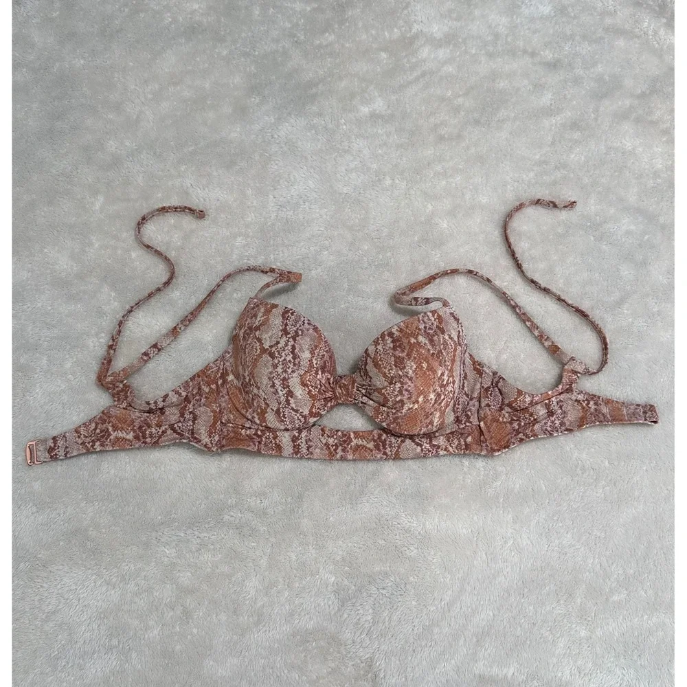 Shade & Shore Metallic Snakeskin Underwire Bikini Top 32B Brown Pink 238120917